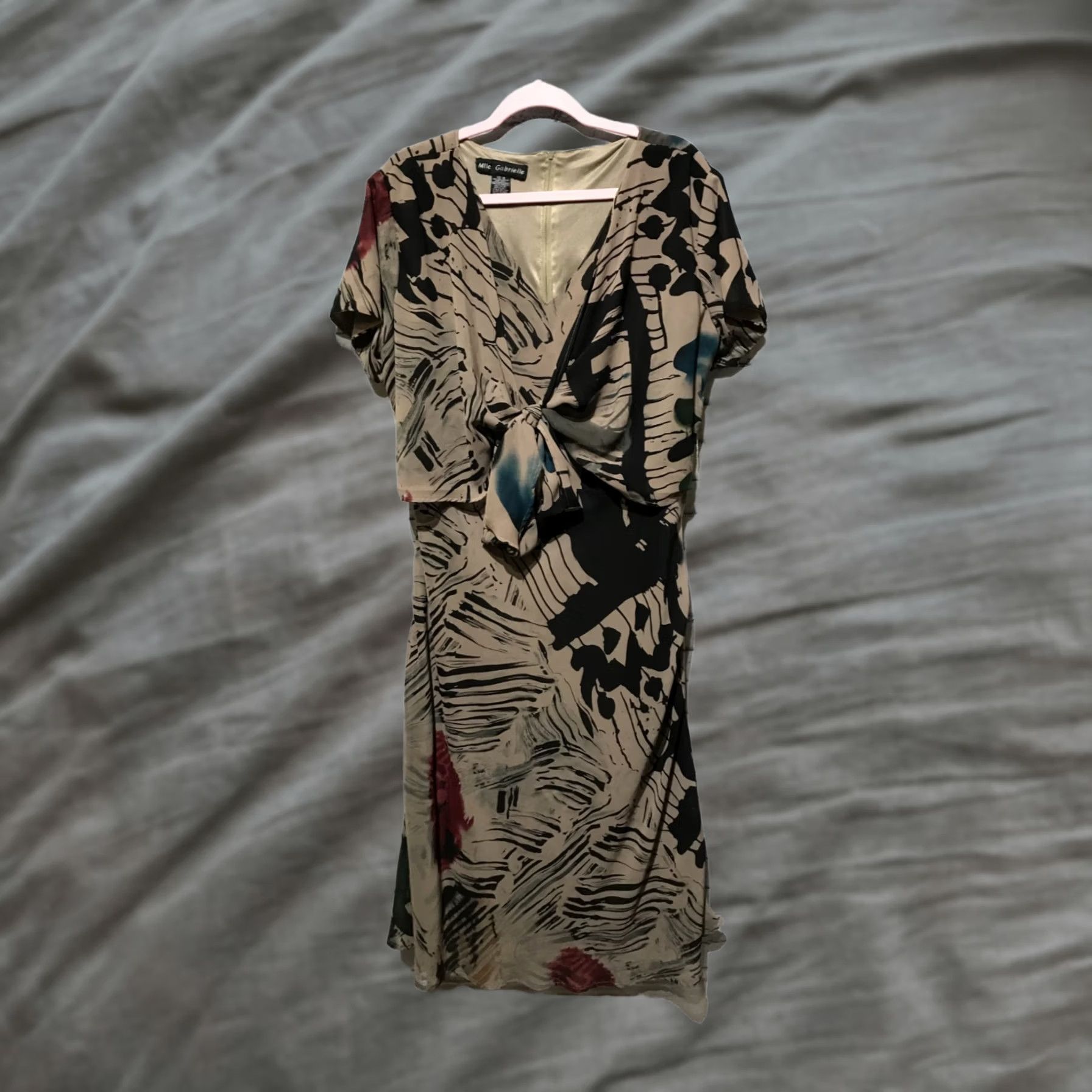 Vintage Mlle Gabrielle Dress Women 18 (Plus 1X) Brown Sheer Chiffon Zip Midi Dress