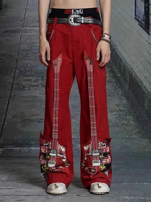 VIBE Punk rock guitar and bass printed Harajuku style trousers Size US 32 / EU 48 - 1 Thumbnail