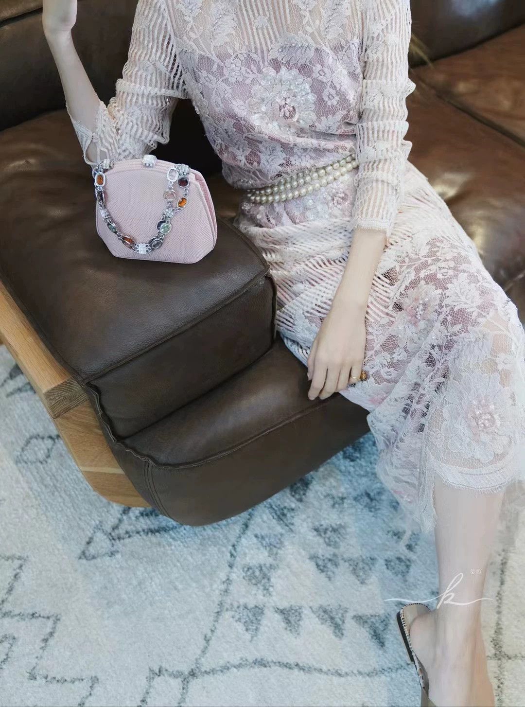 Other Vintage Hand Beaded Eyelash Lace Collar Dress M/L Size M / US 6-8 / IT 42-44 - 3 Thumbnail