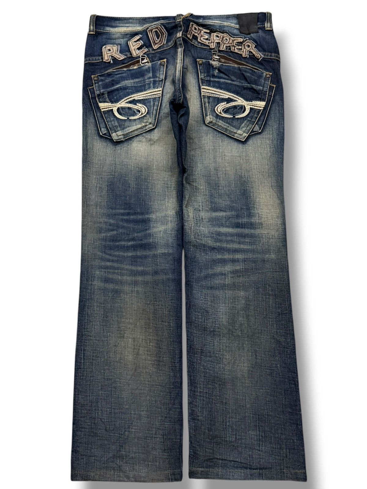 Japanese Brand Vintage Red Pepper Japan & Co | Y2K Heavy Fade Studded | W35 Size US 35 - 3 Thumbnail