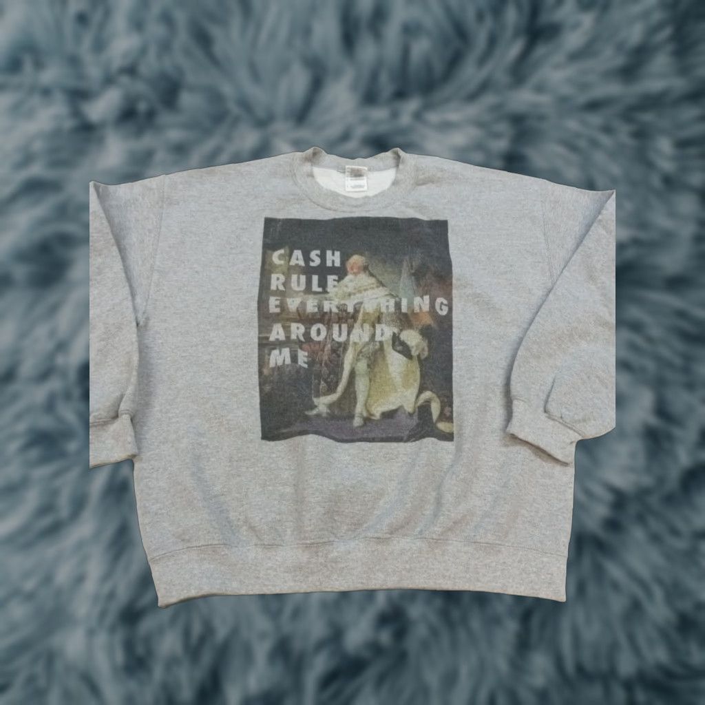 Gildan Gildan Sweatshirt Pullover Cream Gray L Men 48" Chest Cash Rule Everything Around Me Size US L / EU 52-54 / 3 - 1 Thumbnail