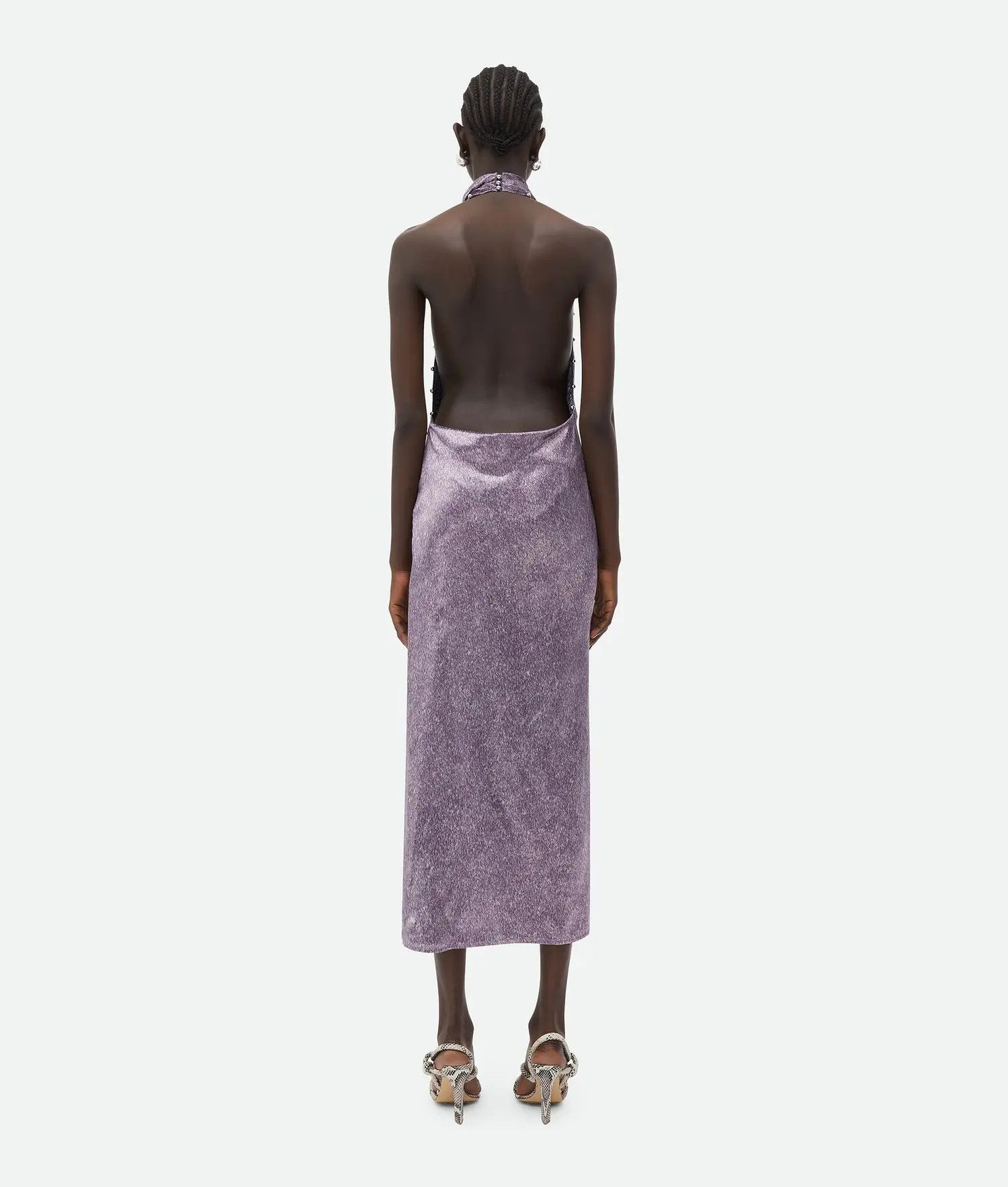 Bottega Veneta o1n1vont0425 Bicolour Printed Shine Cupro Dress Lilac Size M / US 6-8 / IT 42-44 - 3 Thumbnail