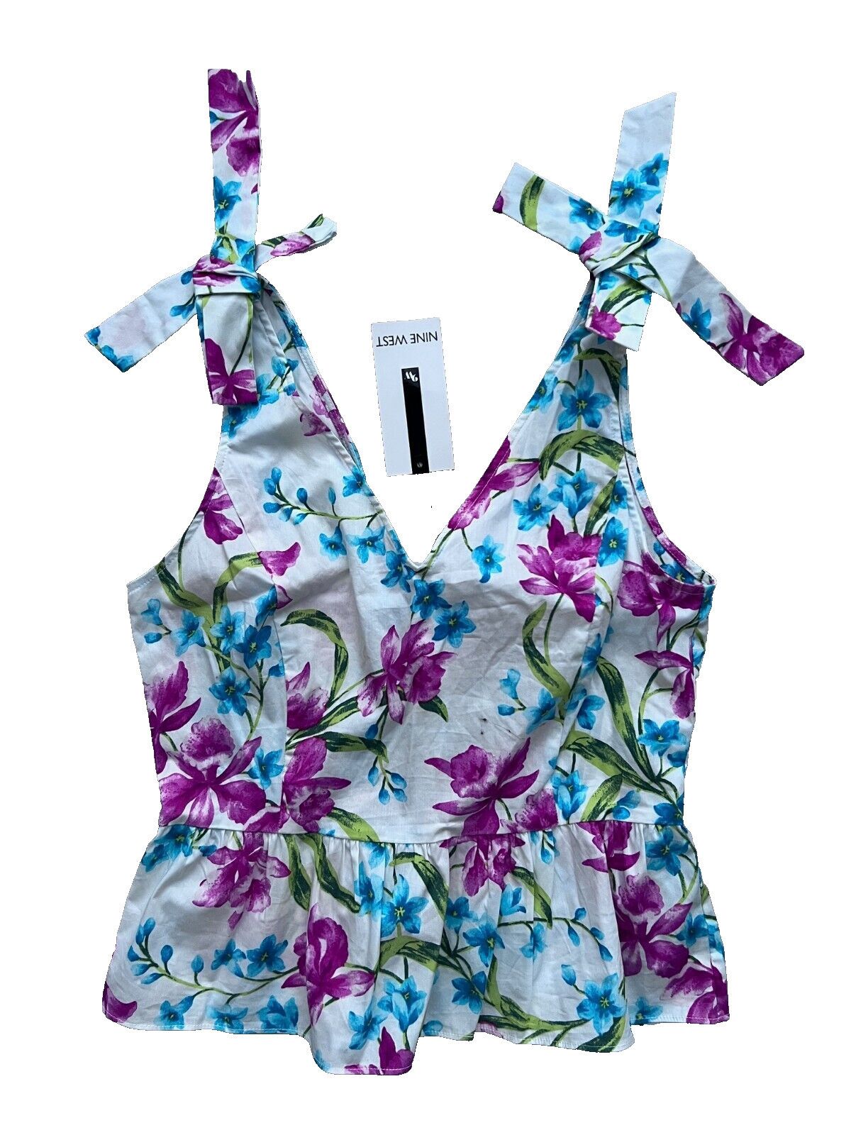 Nine West Nine West Floral Bow Strap V-Neck Top ( M ) Size M / US 6-8 / IT 42-44 - 1 Thumbnail