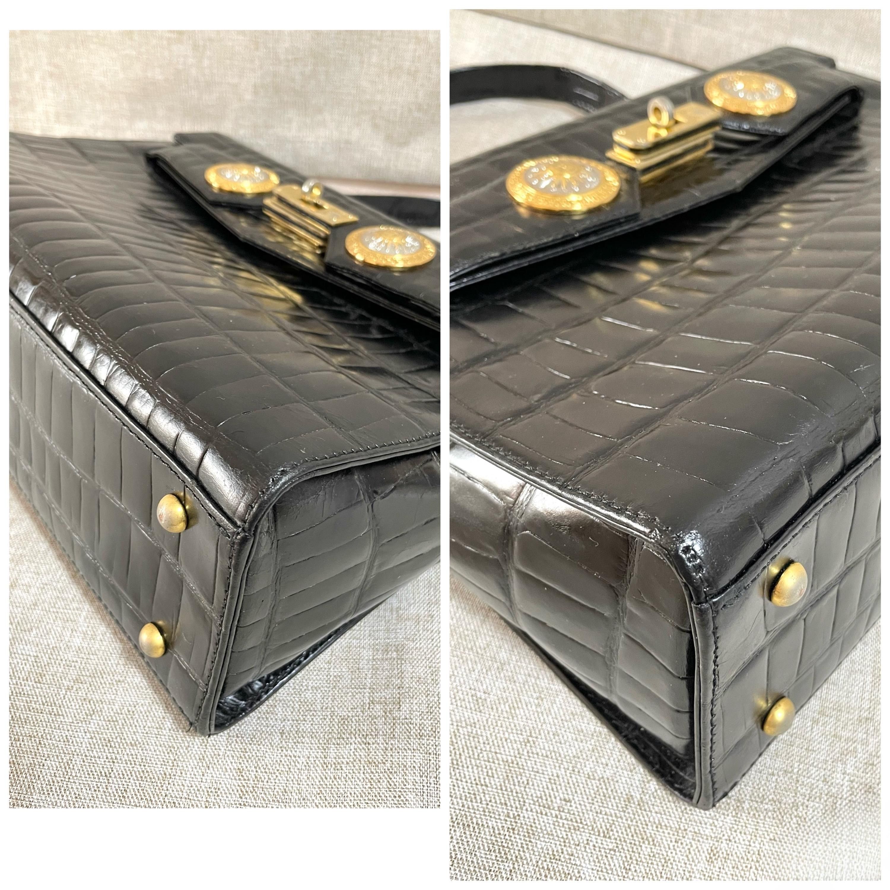 Versace Vintage Gianni Versace black croc embossed leather handbag Size ONE SIZE - 8 Thumbnail