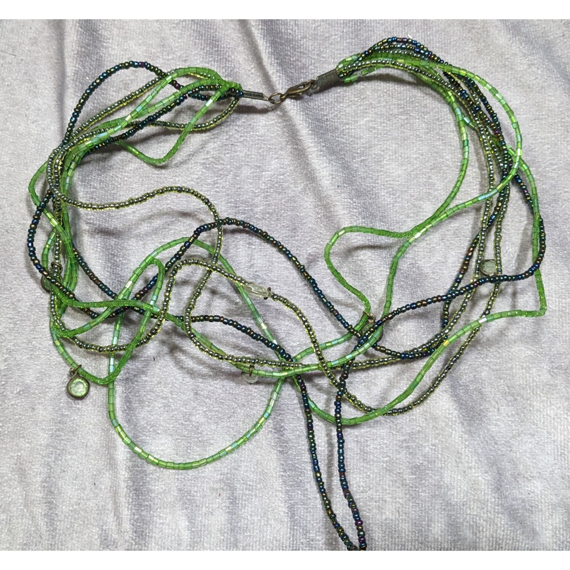 Other Wiggly Fantasy Green Glass Beaded Layered Necklace With Smal Size ONE SIZE - 5 Thumbnail