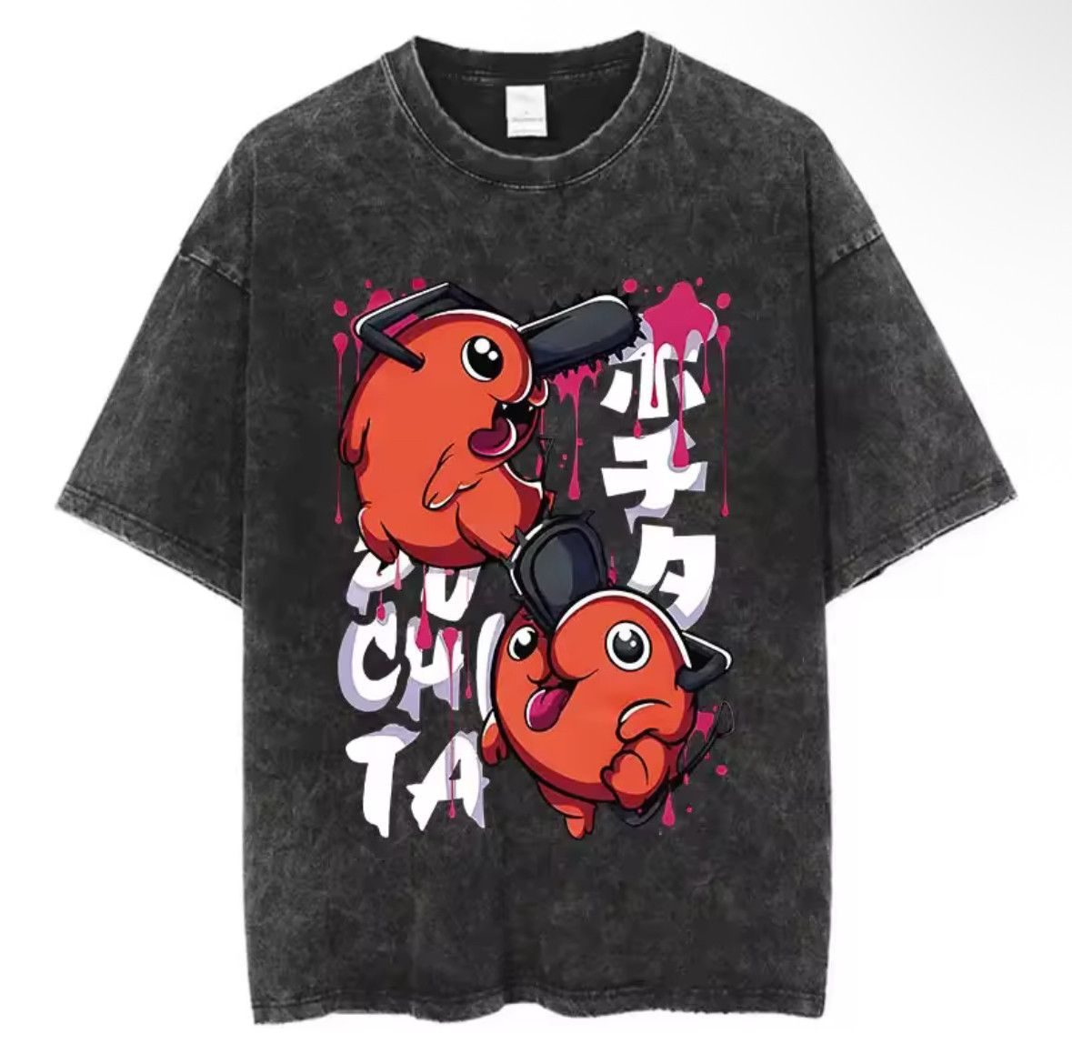 Japanese Brand Street Graphic Anime Pochita Dog Print Washed Black T-Shirt Size US L / EU 52-54 / 3 - 5 Thumbnail