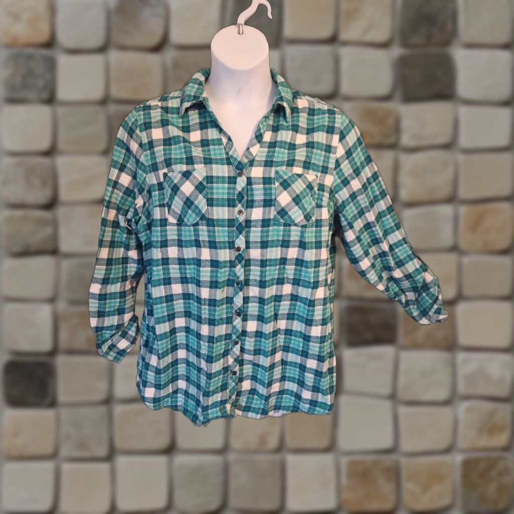 Altea Falls Creek Shirt 2X Plus White Plaid Button-Up Flannel Long Sleeve Collar Casual, Travel, Business, Party/Cocktail Women’s Size XXL / US 16-18 / IT 52-54 - 1 Thumbnail