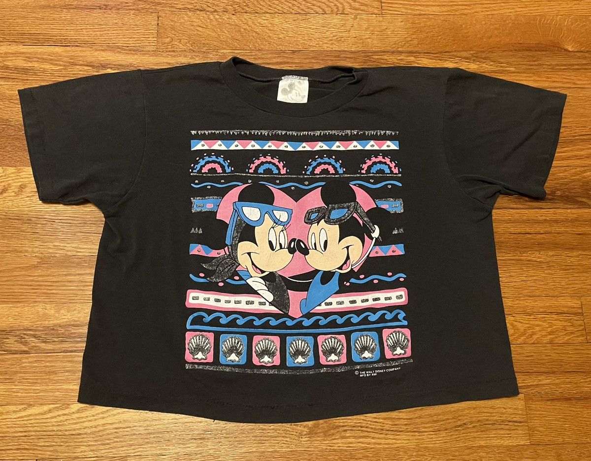 Disney × Vintage Vintage 80s Mickey Minnie Disney Beach Boxy Cropped T Shirt Size S / US 4 / IT 40 - 1 Thumbnail
