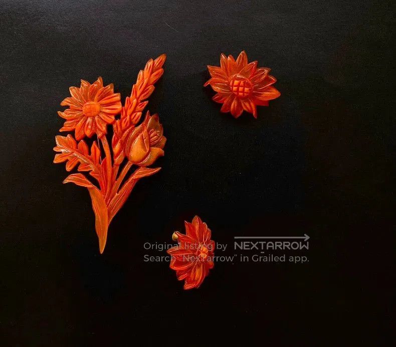 Vintage 1980s Kenzo Gerbera Brooch & Earclip Set. Size ONE SIZE - 1 Thumbnail