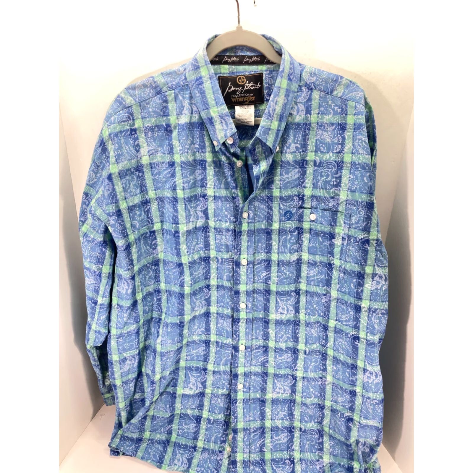 Wrangler Wrangler George Strait Button-Down Shirt Mens 2XL Blue Plaid Paisley Long Sleeve Size US XXL / EU 58 / 5 - 2 Thumbnail