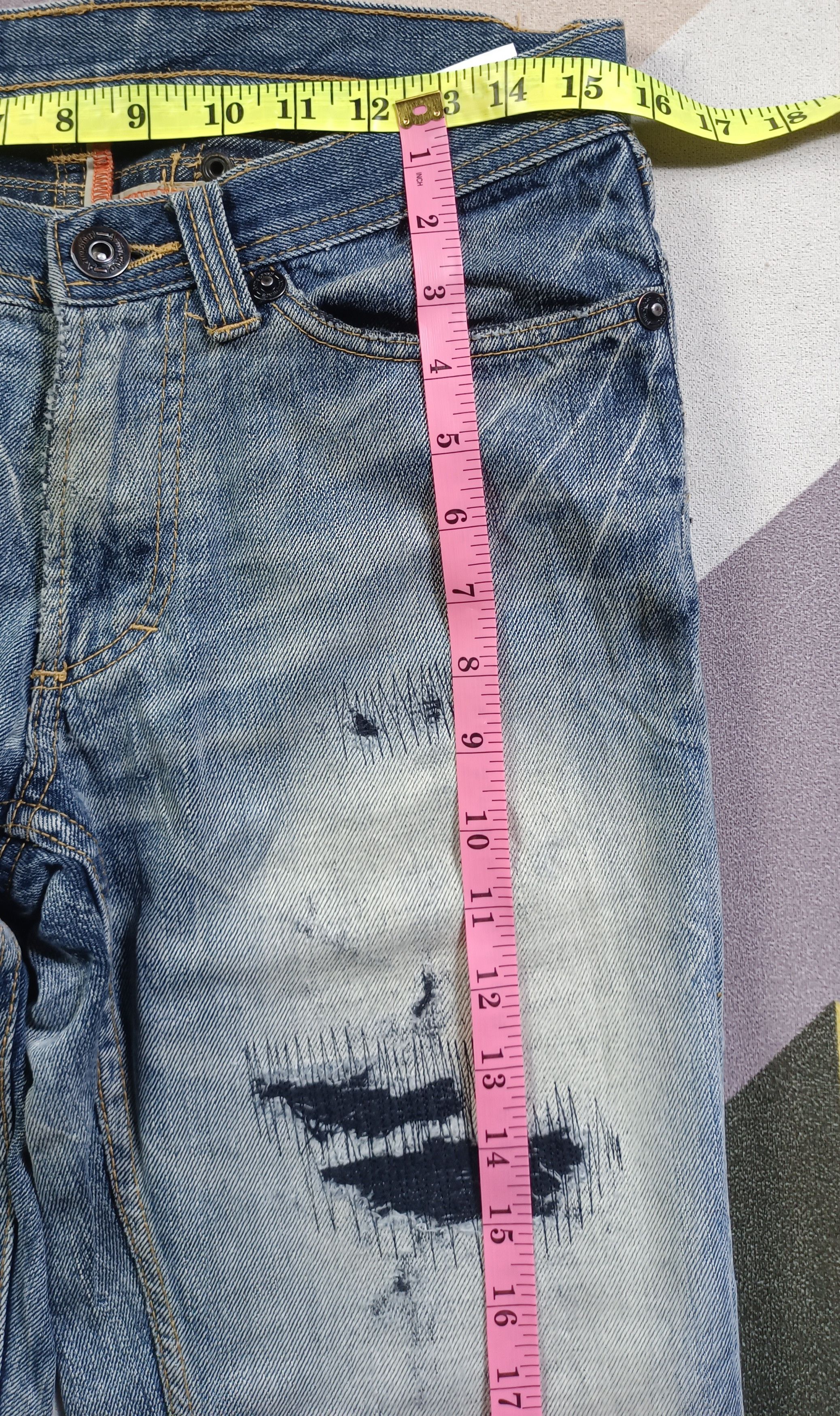 If Six Was Nine × Japanese Brand Army Of no! Honeycomb Distressed Jeans Size US 31 - 19 Thumbnail
