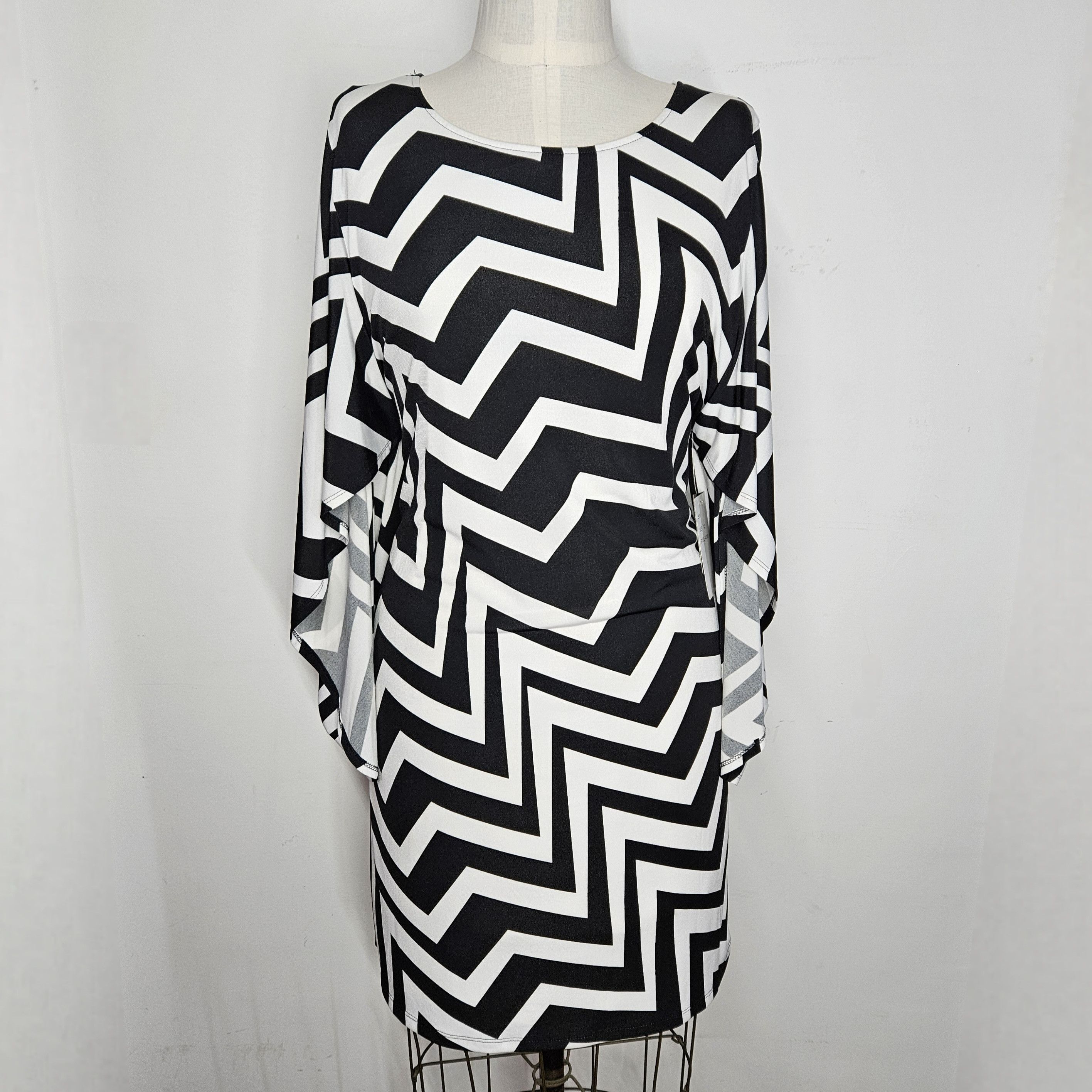 Other Sandra Darren Size 12 Dress Dressy Black White Modern Zig Size L / US 10 / IT 46 - 1 Thumbnail