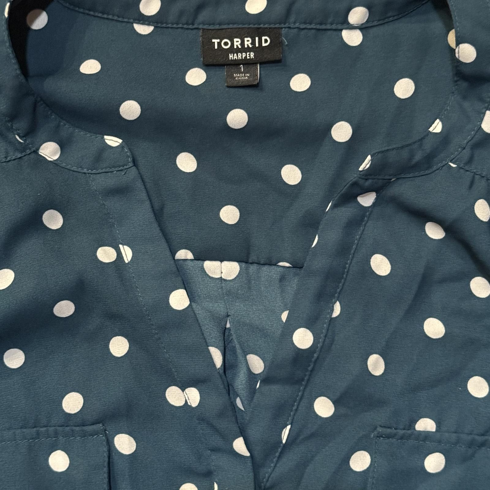 Designer Torrid Harper Polka Dot Blouse - Teal, Size 1 Size XL / US 12-14 / IT 48-50 - 3 Thumbnail