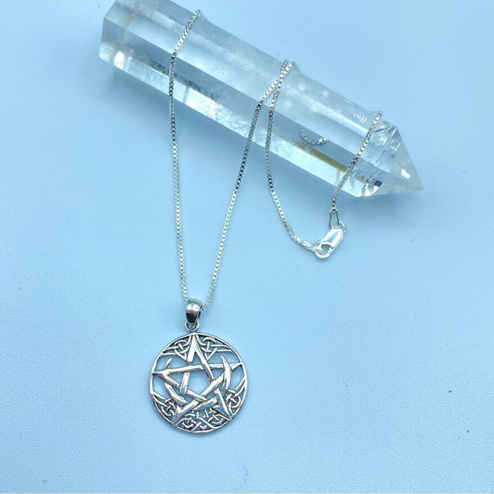 The Unbranded Brand Celtic Crescent Moon Pentagram Sterling Silver Necklace Size ONE SIZE - 1 Thumbnail