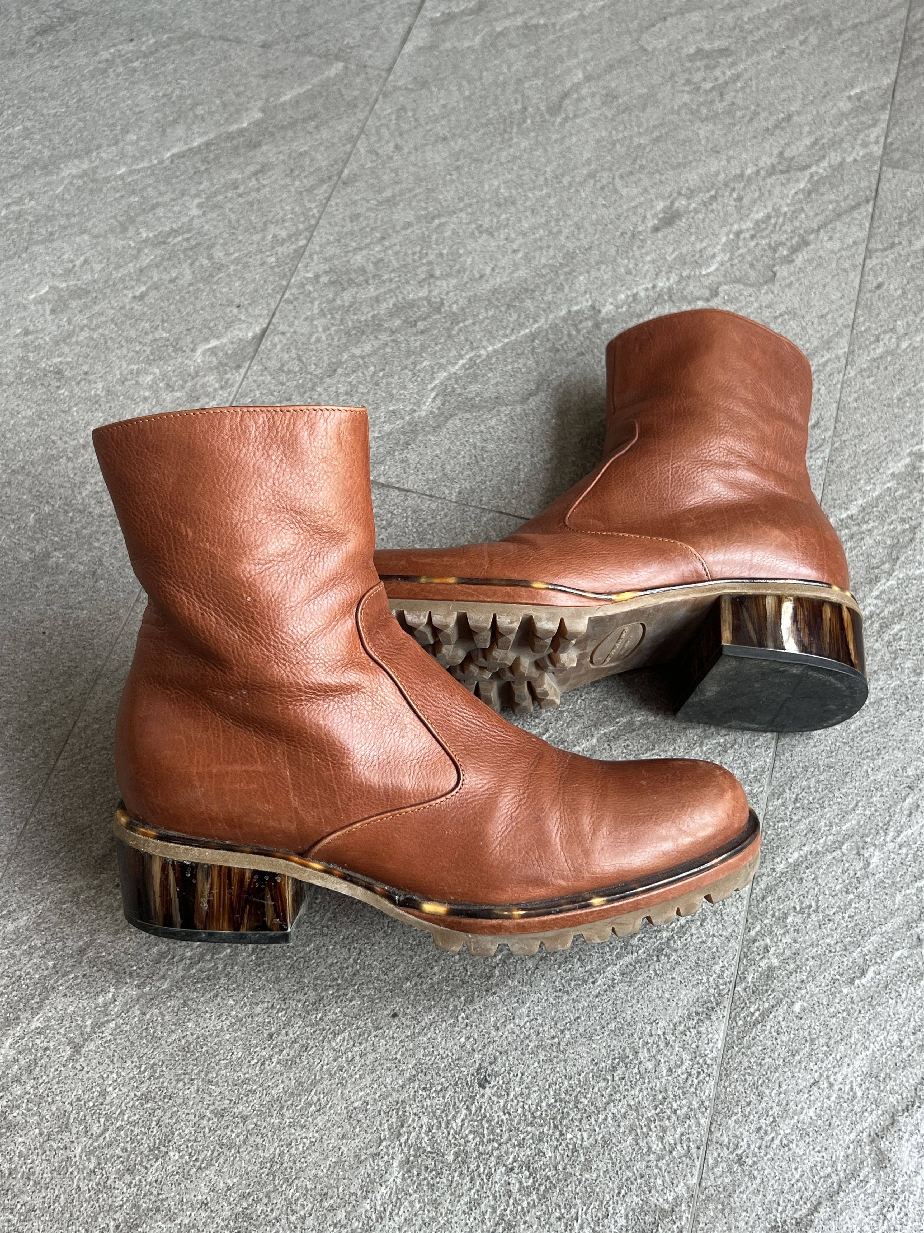 Dries Van Noten Dries Van Noten Brown Leather Tortoise Heel Boots Size US 5.5 / IT 35.5 - 2 Thumbnail