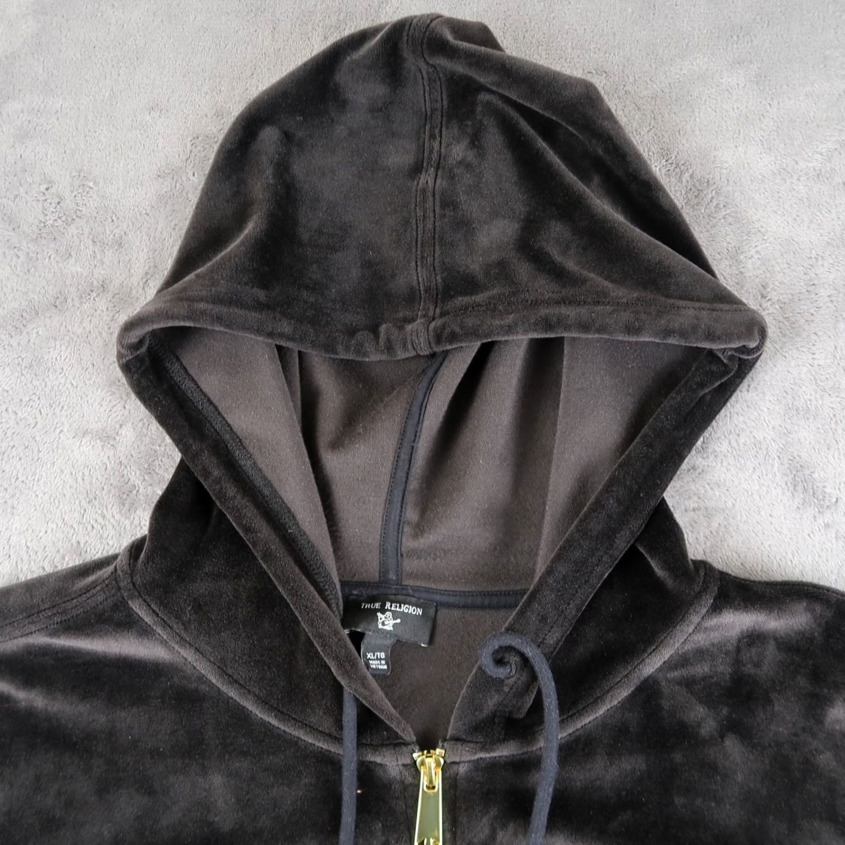 True Religion Vintage True Religion Velour Zip Up Hoodie Women's XL Black Logo Shape: Full Zip, Hooded, Pockets, Activewear Size XL / US 12-14 / IT 48-50 - 5 Thumbnail