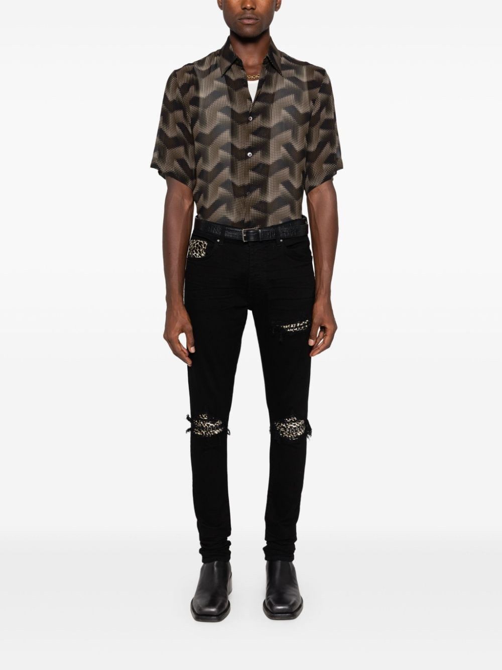 Amiri os11x0625 Leopard MX1 Skinny Jeans in Black Size US 30 / EU 46 - 2 Thumbnail