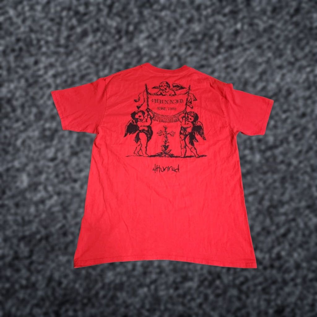 Vintage VINTAGE 4Hunnid Men's L T-Shirt Angel Streetwear Hip Hop Distressed Double Sided Red Size US L / EU 52-54 / 3 - 1 Thumbnail