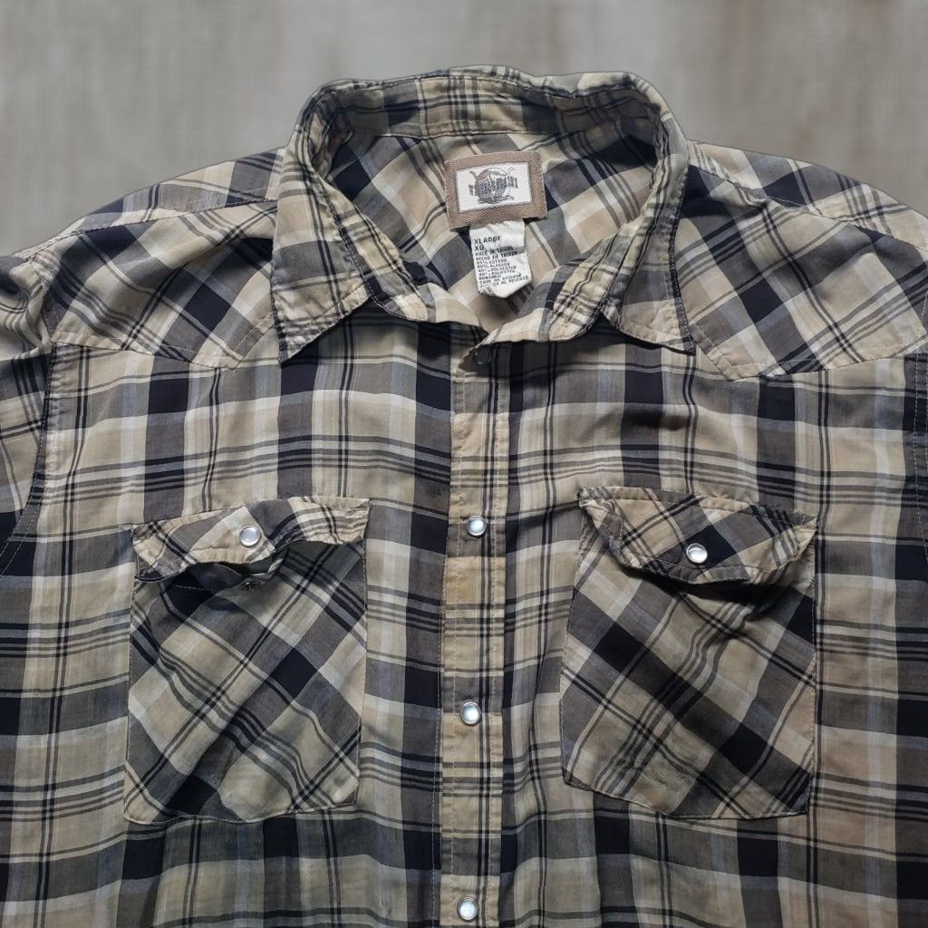 Vintage VINTAGE Plains Western Wear Shirt Adult XL Plaid Brown Cowboy Button-Up Snaps Chest Pockets Mens Size US XL / EU 56 / 4 - 1 Thumbnail