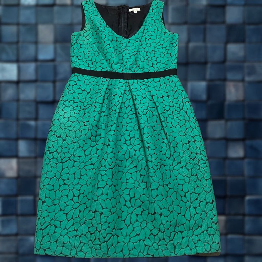 Shoshanna Dress Green Floral A-Line Sleeveless Pockets Lined V-Neck Womens  Size 4 Short Party/