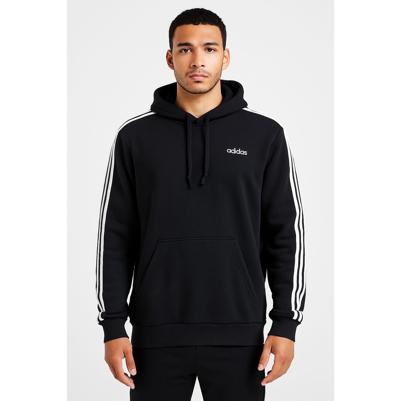 Adidas Adidas Black Hoodie White Stripes Kangaroo Pocket Drawstring Size US L / EU 52-54 / 3 - 14 Thumbnail