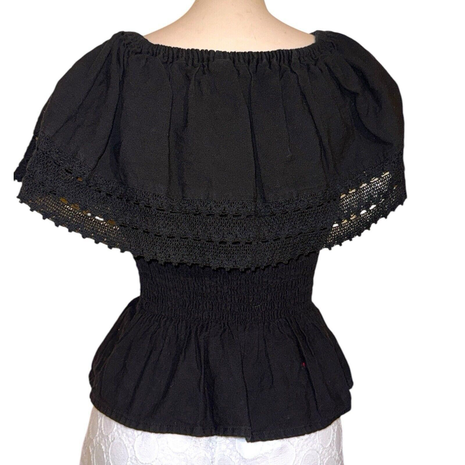 Designer Vintage Black Embroidered Mexican Fiesta Lace Trim Top Sz M Size M / US 6-8 / IT 42-44 - 5 Thumbnail