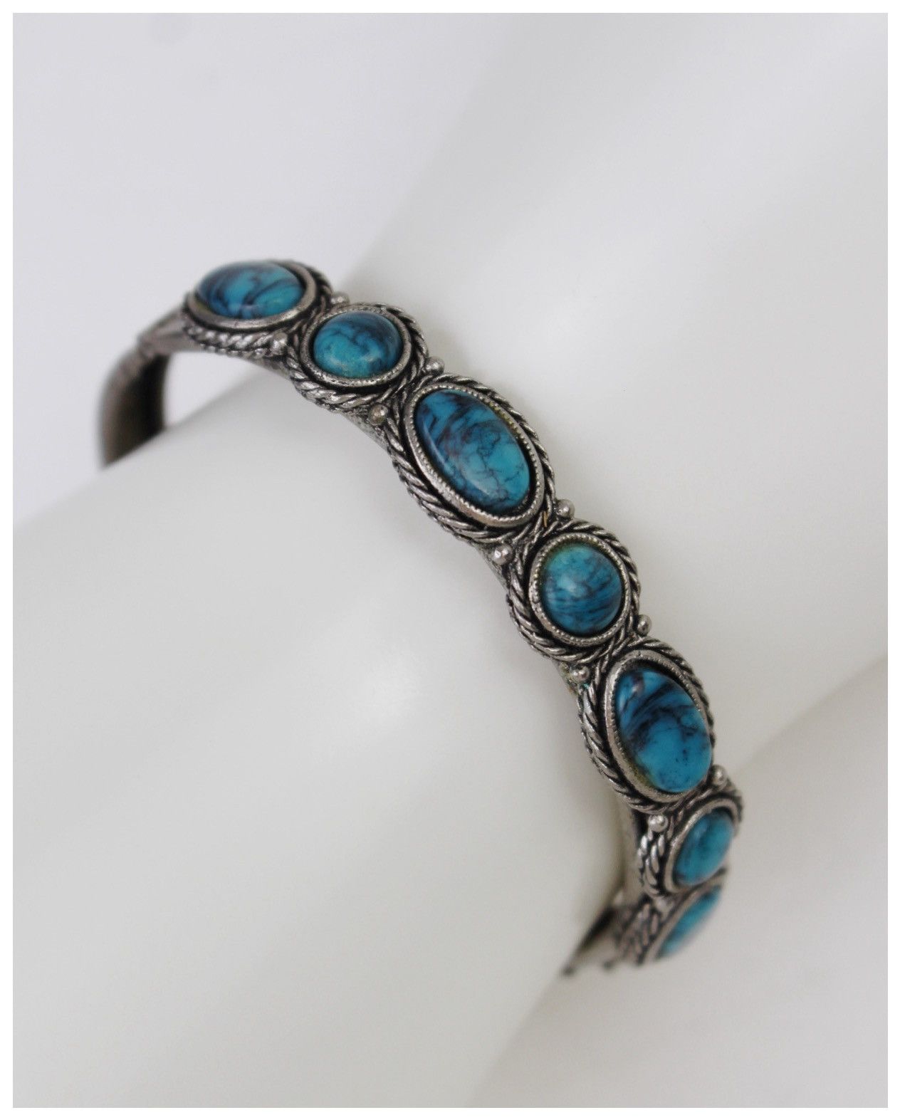 Vintage 2000S BOHO TURQUOISE CABOCHON STATEMENT HINGED BRACELET Size ONE SIZE - 3 Thumbnail
