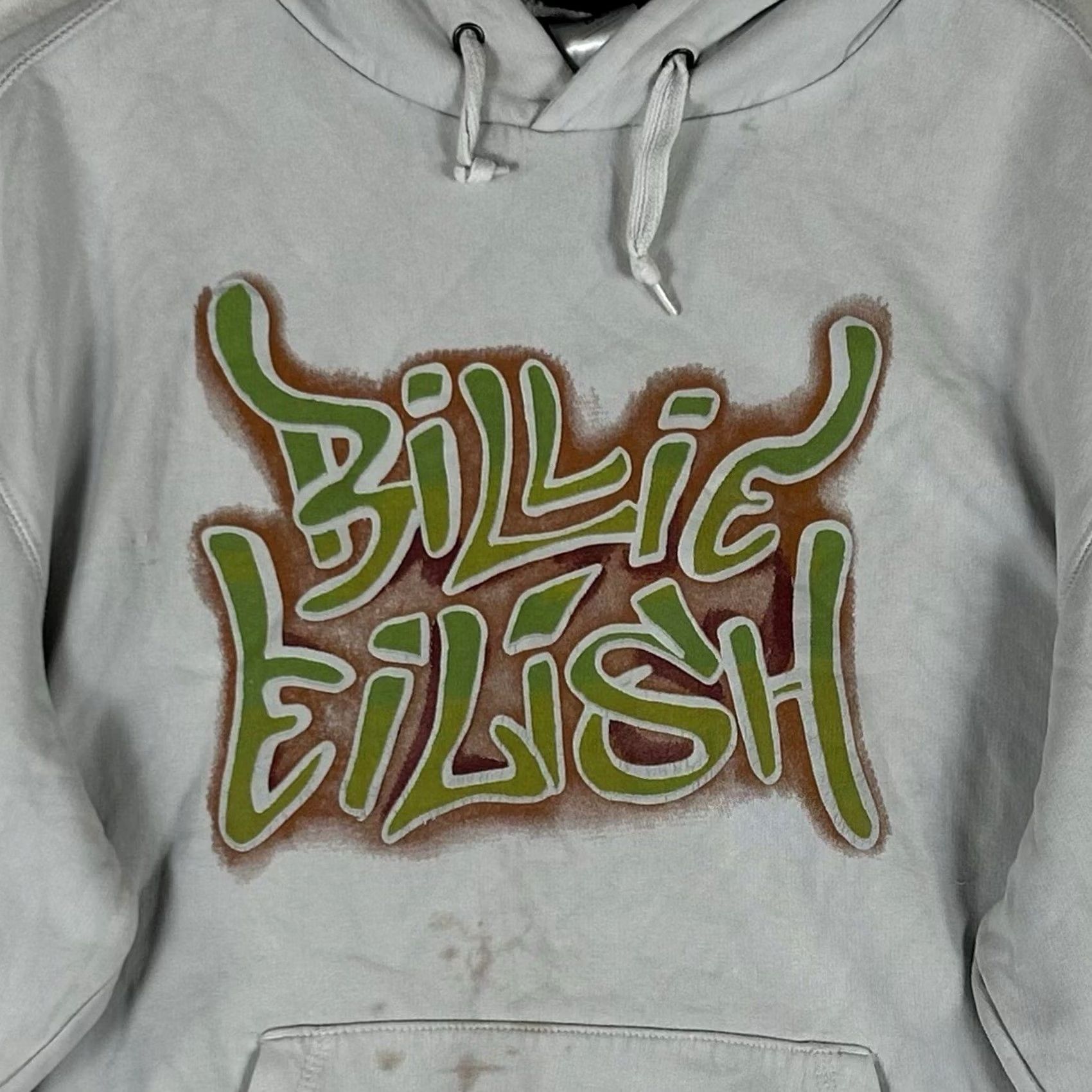 Vintage BILLIE EILISH Airbrush Flames Hoodie Mens Unisex XXL White Graphic Print STAINED Hoodie Size US XXL / EU 58 / 5 - 3 Thumbnail