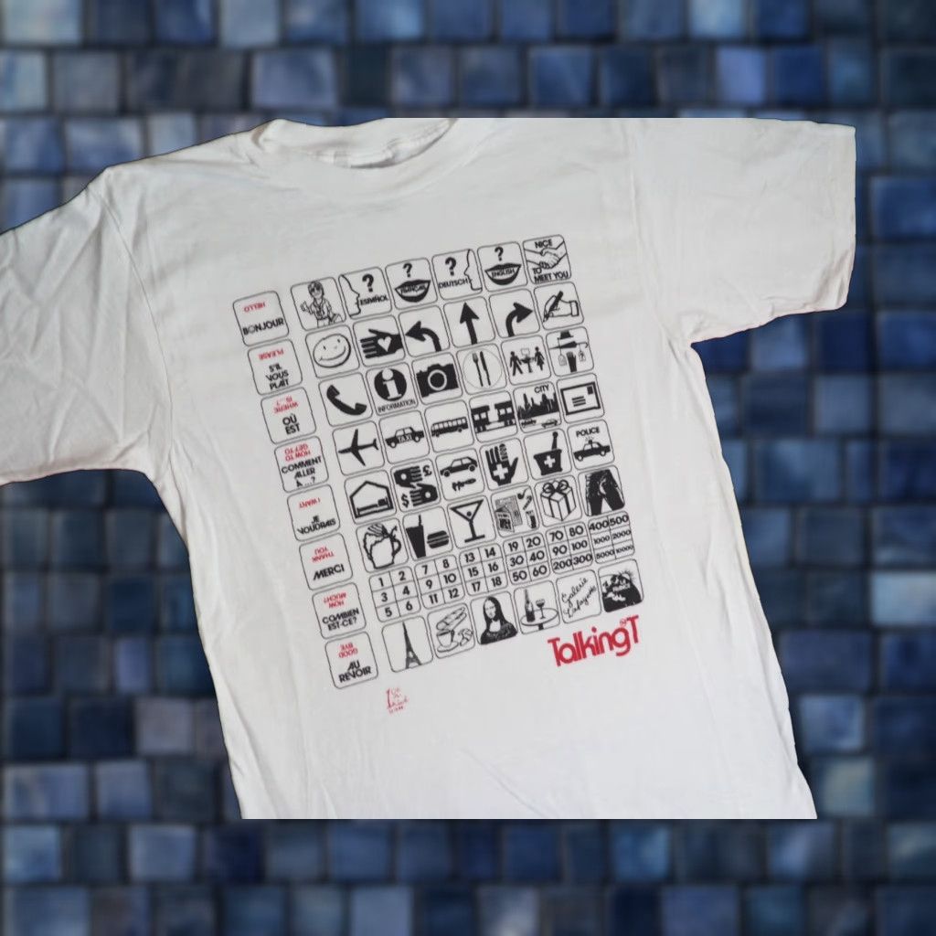 Vintage VTG 80s Oneita Talking T French Travel Art Tourist White Tee T-Shirt Mens M Size US M / EU 48-50 / 2 - 1 Thumbnail