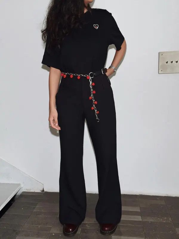 Jewelry Black Chain Belt with Red Pom Pom Charms, Fashion Accessory Size ONE SIZE - 2 Thumbnail