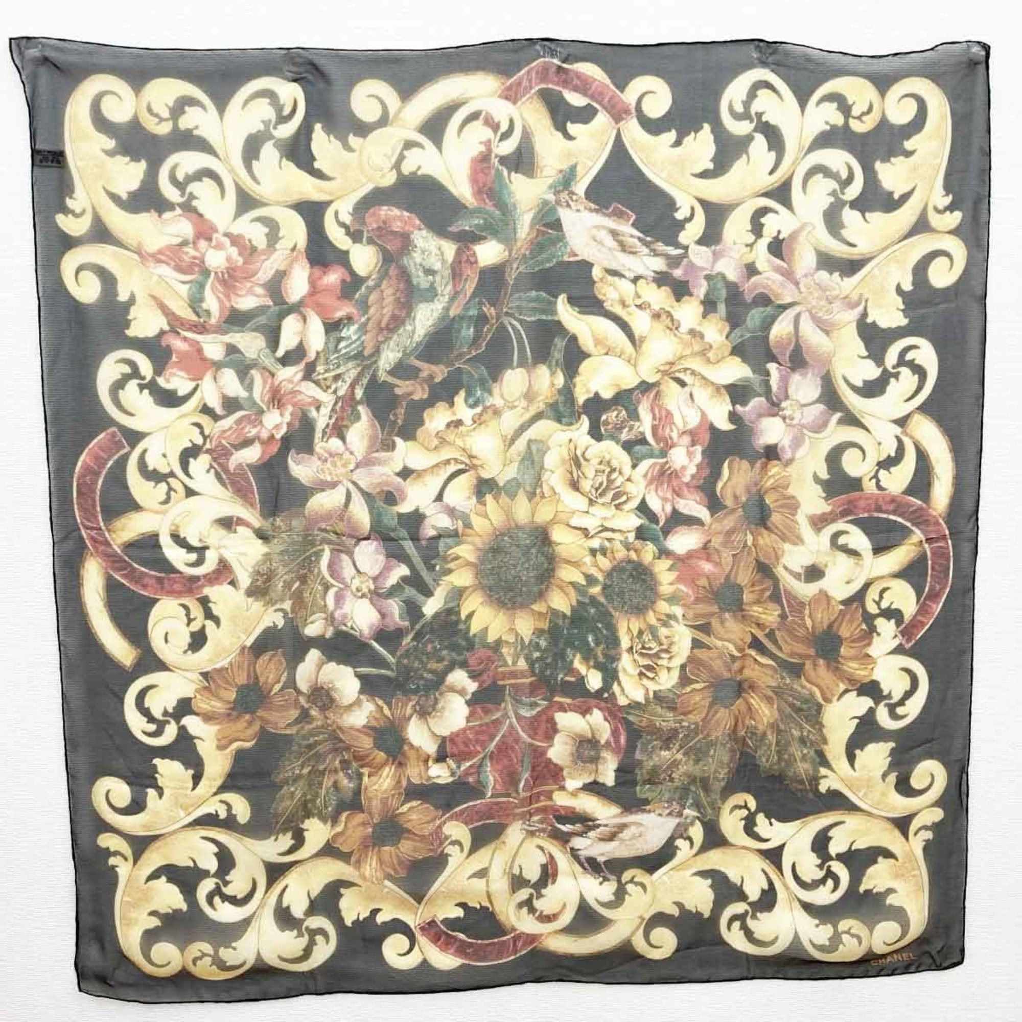image of Chanel Muffler/scarf Large Scarf Flower Black Multicolor Silk Women's Fashion Accessories Ityqoyssx