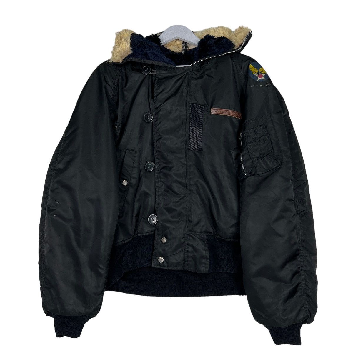 Avirex 🔥 VINTAGE AVIREX US AIR FORCE FUR HOODIE BOMBER JACKET Size US L / EU 52-54 / 3 - 1 Thumbnail