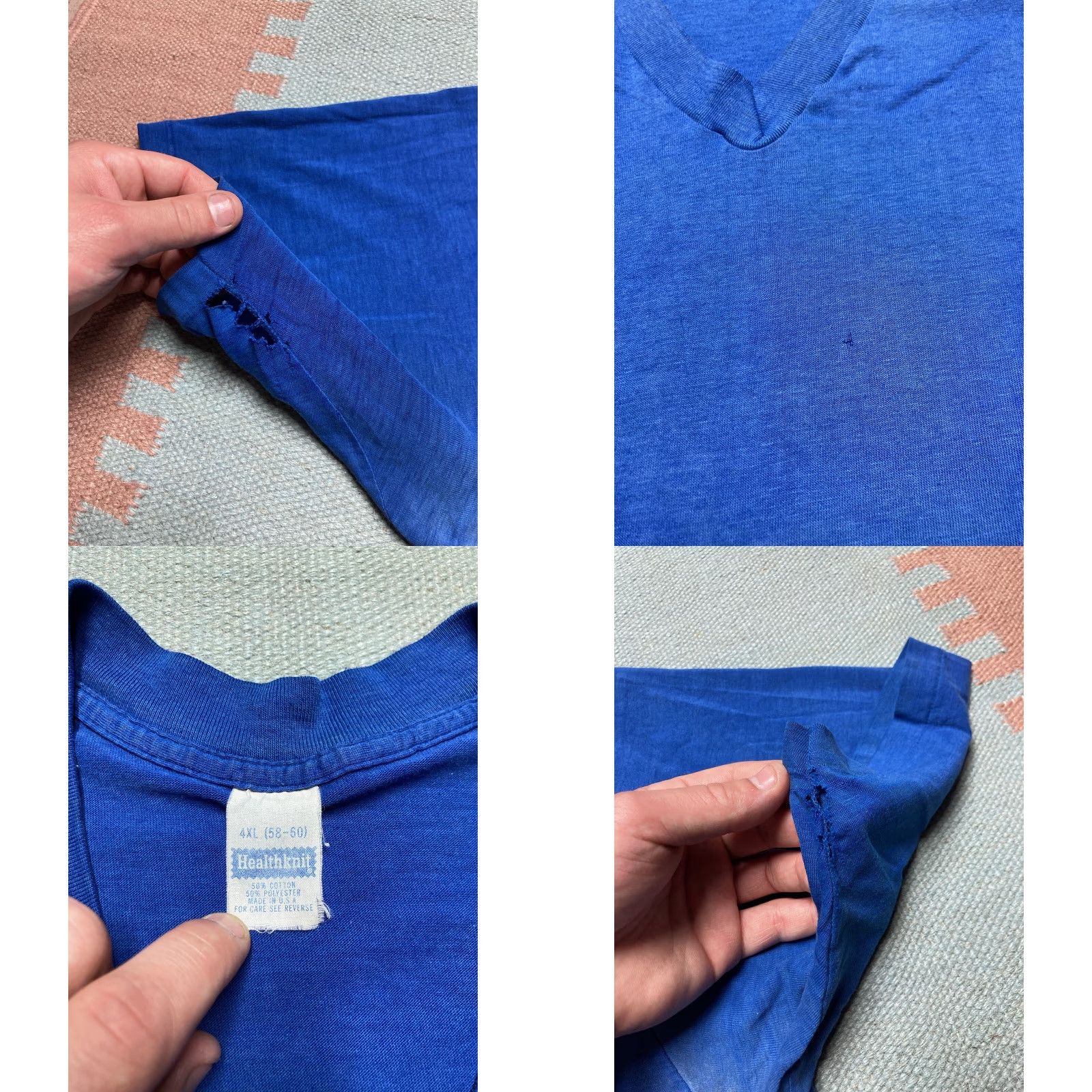 Vintage VINTAGE Healthknit T-Shirt V-Neck Shirt Men 4XL Blue 1980s Distressed Thin Soft Blank Size US XXL / EU 58 / 5 - 8 Thumbnail
