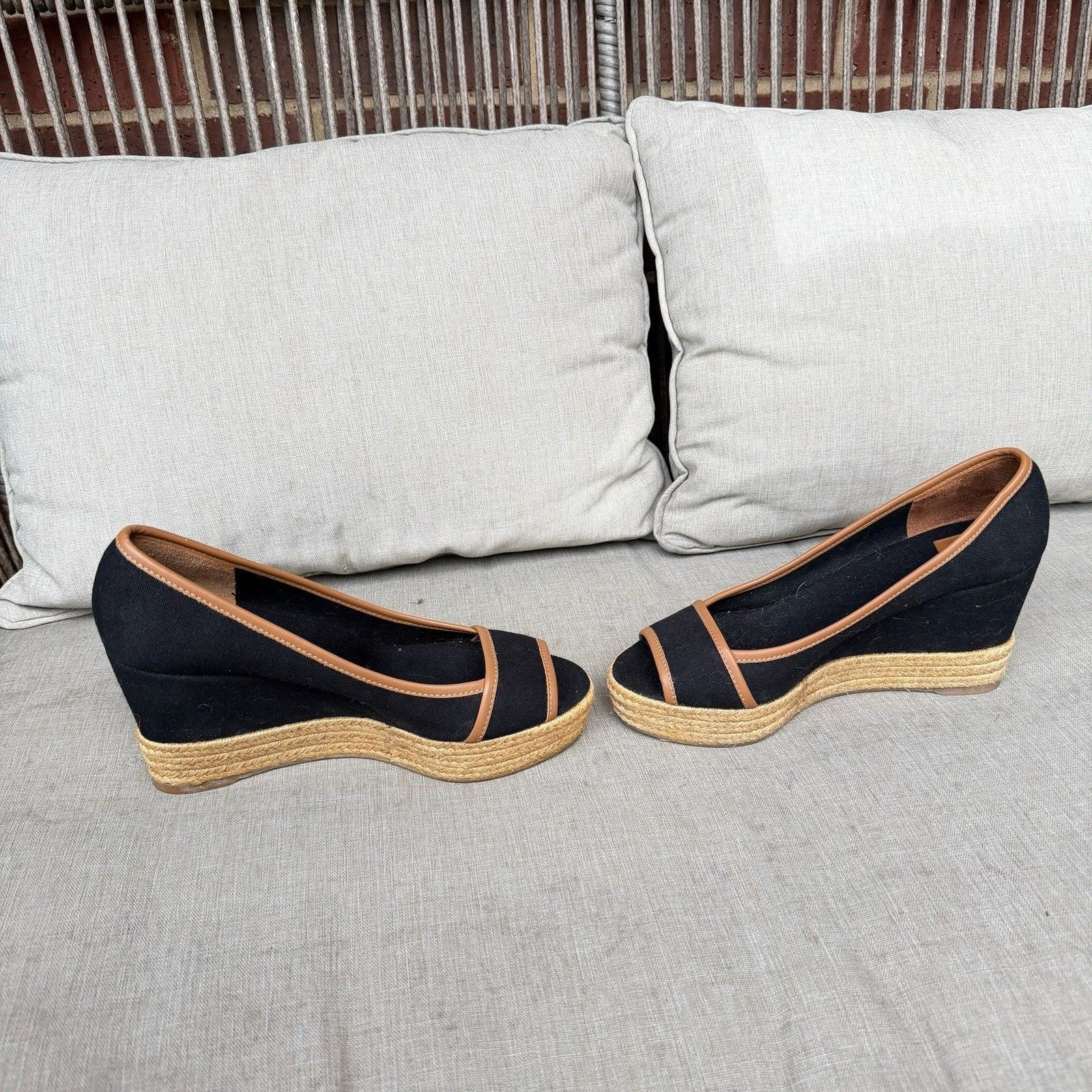 Tory Burch TORY BURCH Majorca Canvas Leather Sandal Pump 9.5 Black Tan Size US 9.5 / IT 39.5 - 8 Thumbnail