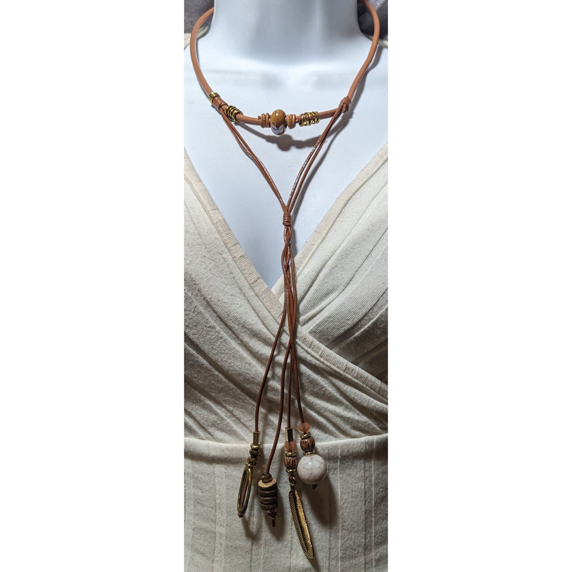 Other Retro Bohemian Faux Leather Multilayer Charm Necklace Size ONE SIZE - 6 Thumbnail