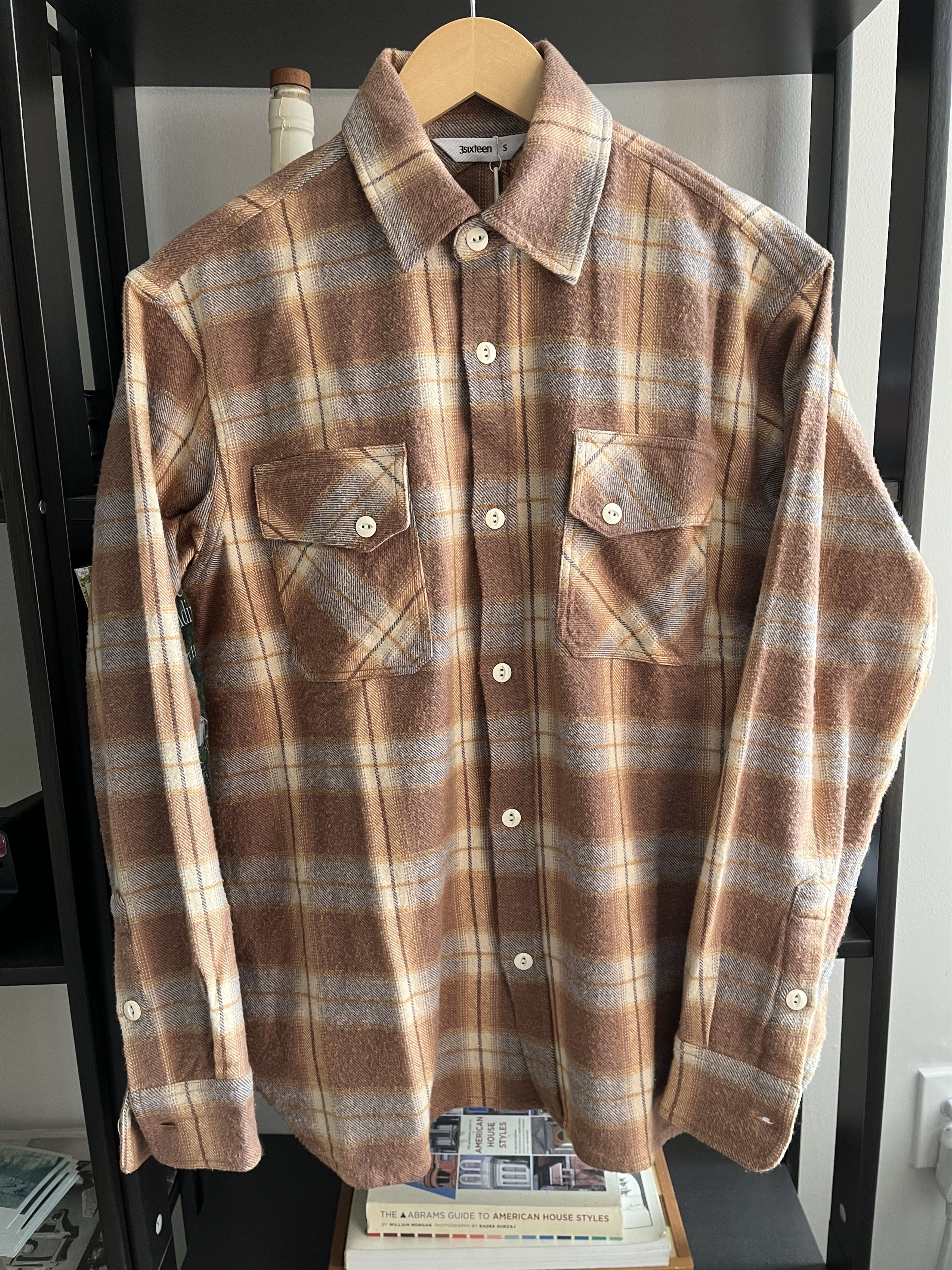 3sixteen 3sixteen Crosscut Flannel in Tobacco/Ecru Brush Check - BNWT Size US S / EU 44-46 / 1 - 1 Thumbnail