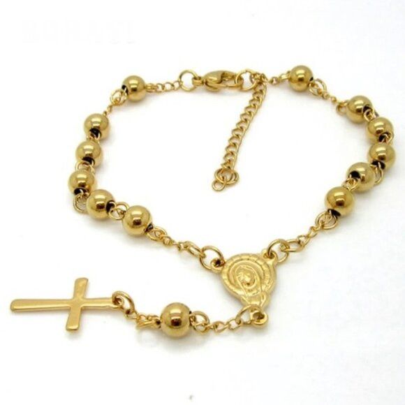 Other Stainless Steel Cross Pendant Bead Bracelet Size ONE SIZE - 1 Thumbnail