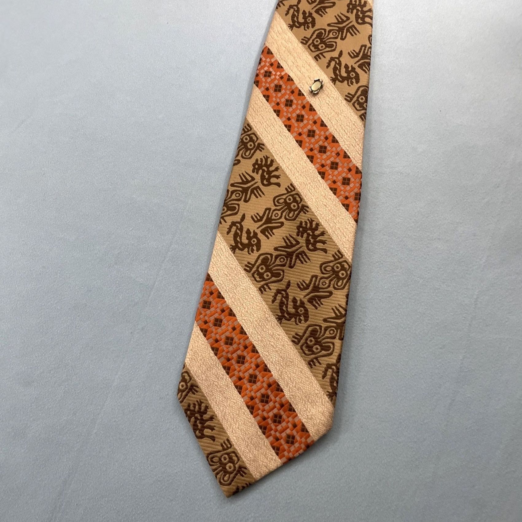 Vintage VINTAGE Necktie Ties+ Dacron ExtraWide Kipper 4.5" Tribe Brown Orange TieTac Men Tie Size ONE SIZE - 2 Thumbnail