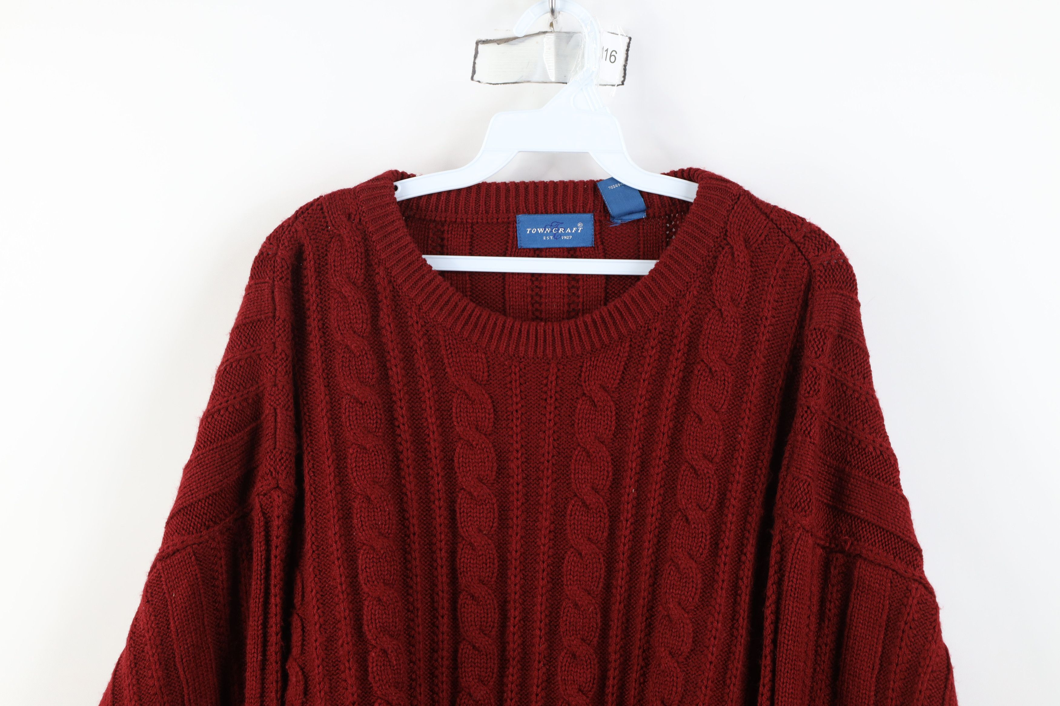 Vintage Vintage 90s Streetwear Cable Knit Crewneck Sweater Red Size US XL / EU 56 / 4 - 2 Thumbnail