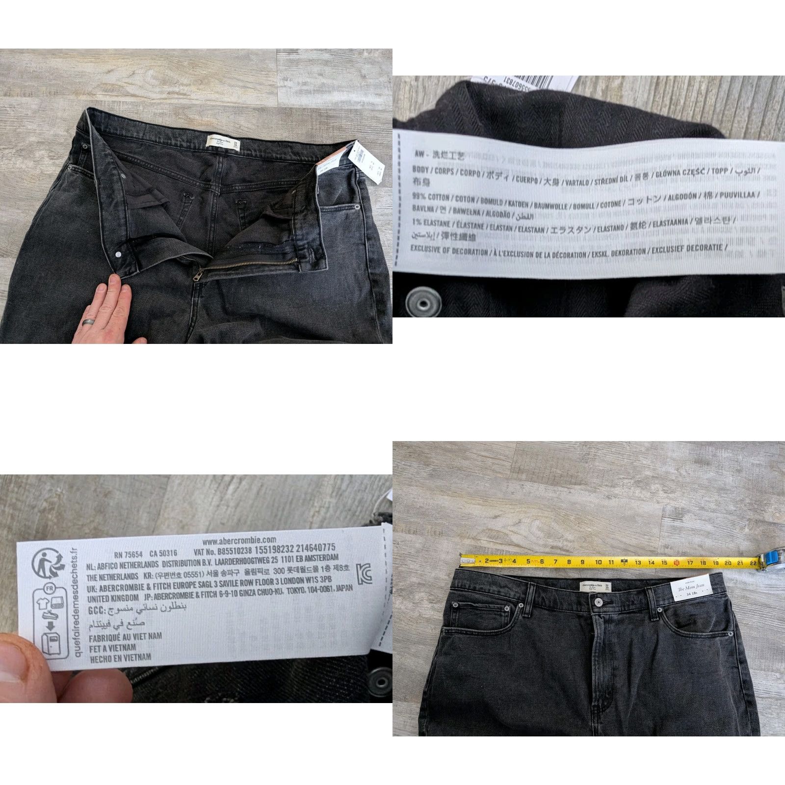 Abercrombie & Fitch VINTAGE NWT Abercrombie & Fitch The Mom High Rise Jeans 34/18 Washed Black NEW Size 24" / US 00 / IT 34 - 8 Thumbnail