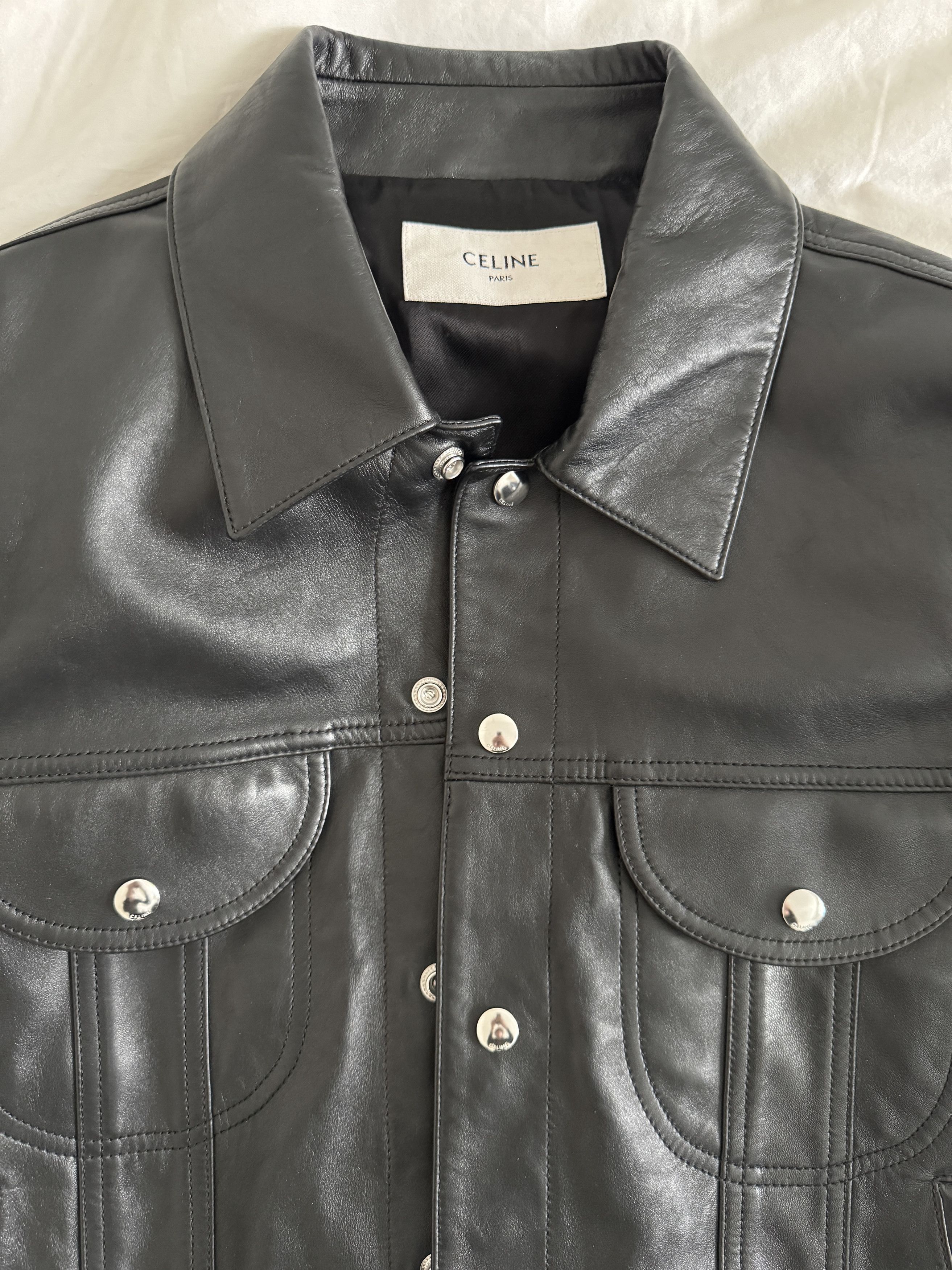Celine SS23 Bauhaus Trucker Leather Jacket sz46 BNWT