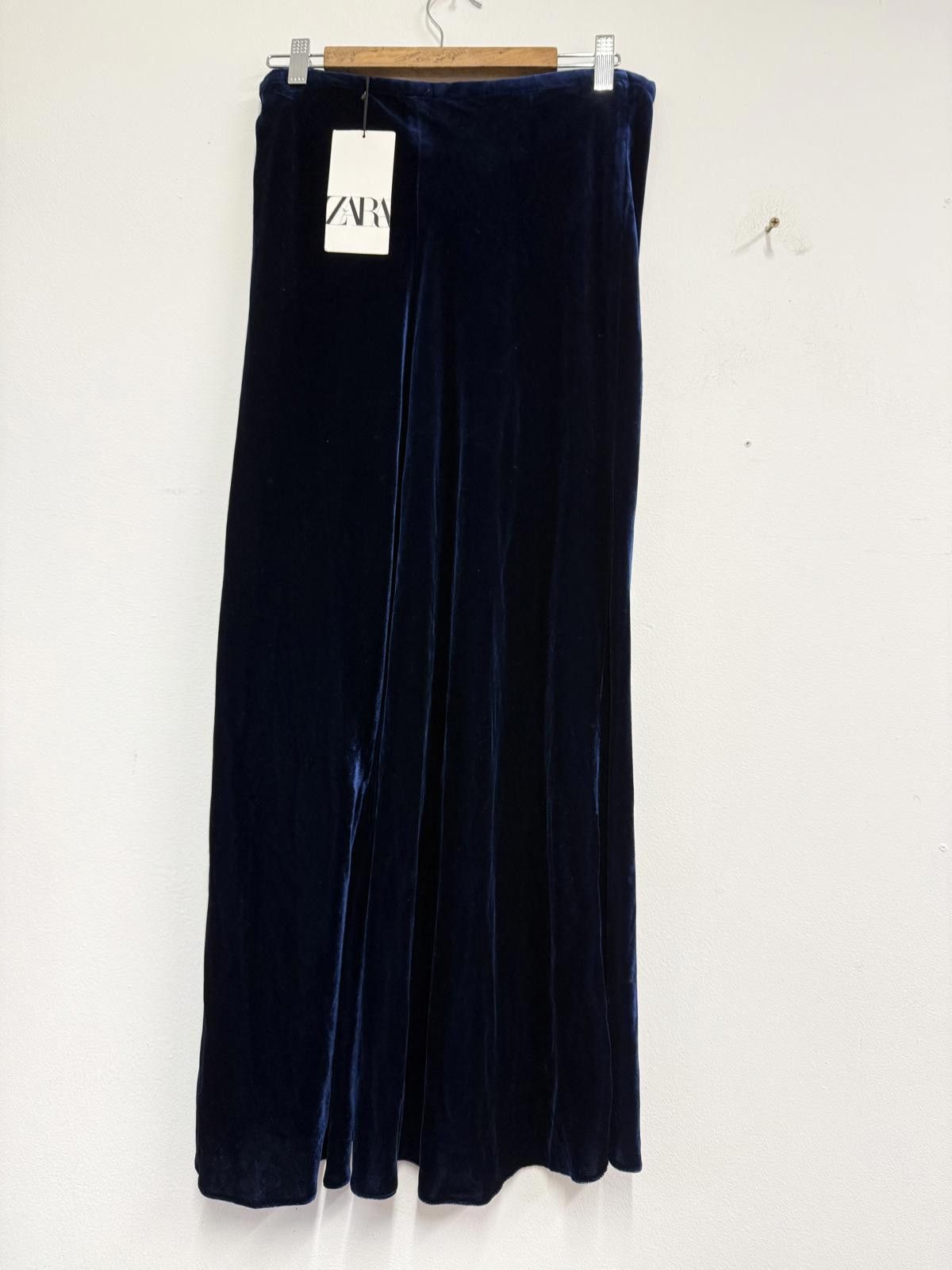 Zara Zara Navy Blue Velvet Wide Leg Trousers Size S Size 28" / US 6 / IT 42 - 4 Thumbnail