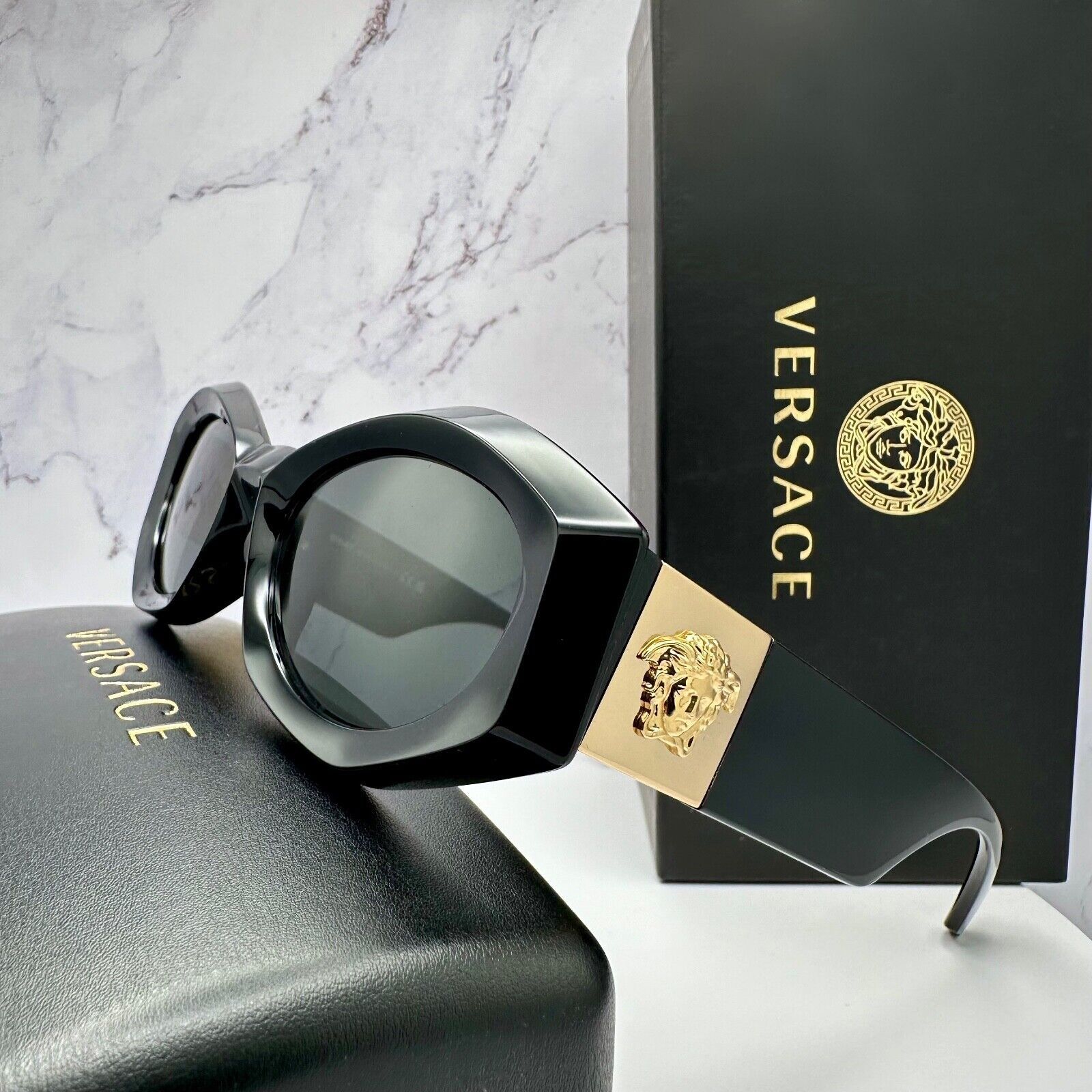 Versace New Versace Sunglasses Black Gold Medusa Plaque Oval Italy Size ONE SIZE - 10 Thumbnail