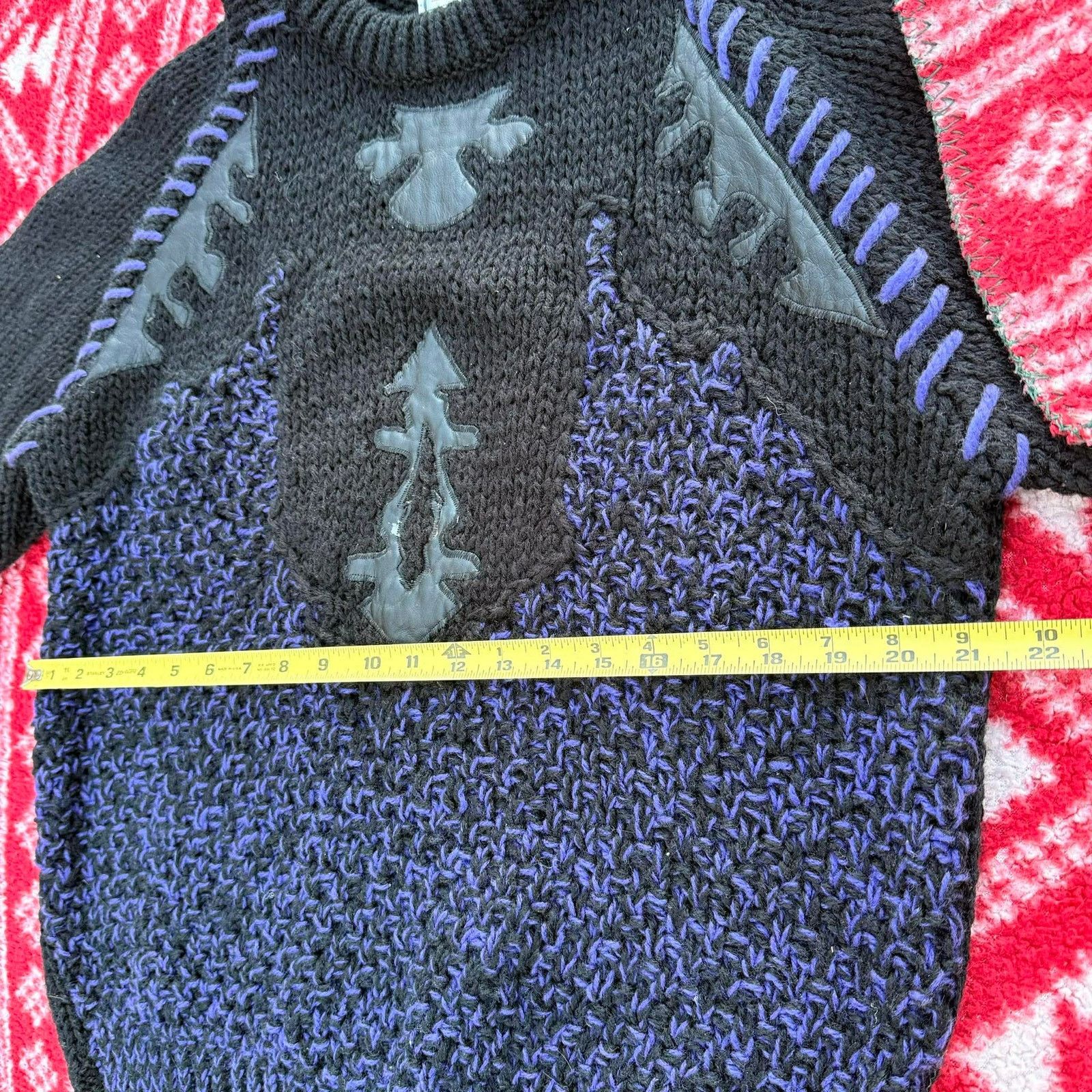 Other Vintage 80s Forum Chunky Knit Sweater L Gray Leather Purple Size US L / EU 52-54 / 3 - 6 Thumbnail