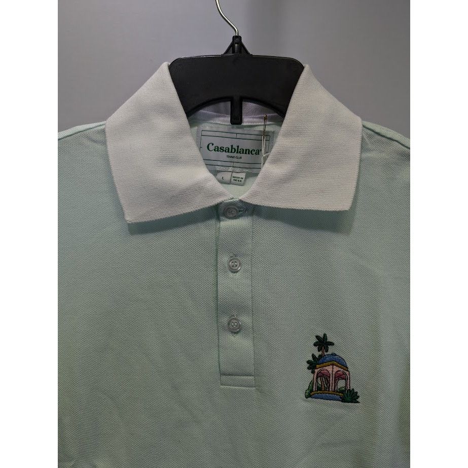 Casablanca o1rshd1 Embroidered Cotton Polo Shirt in Mint Size US L / EU 52-54 / 3 - 3 Thumbnail