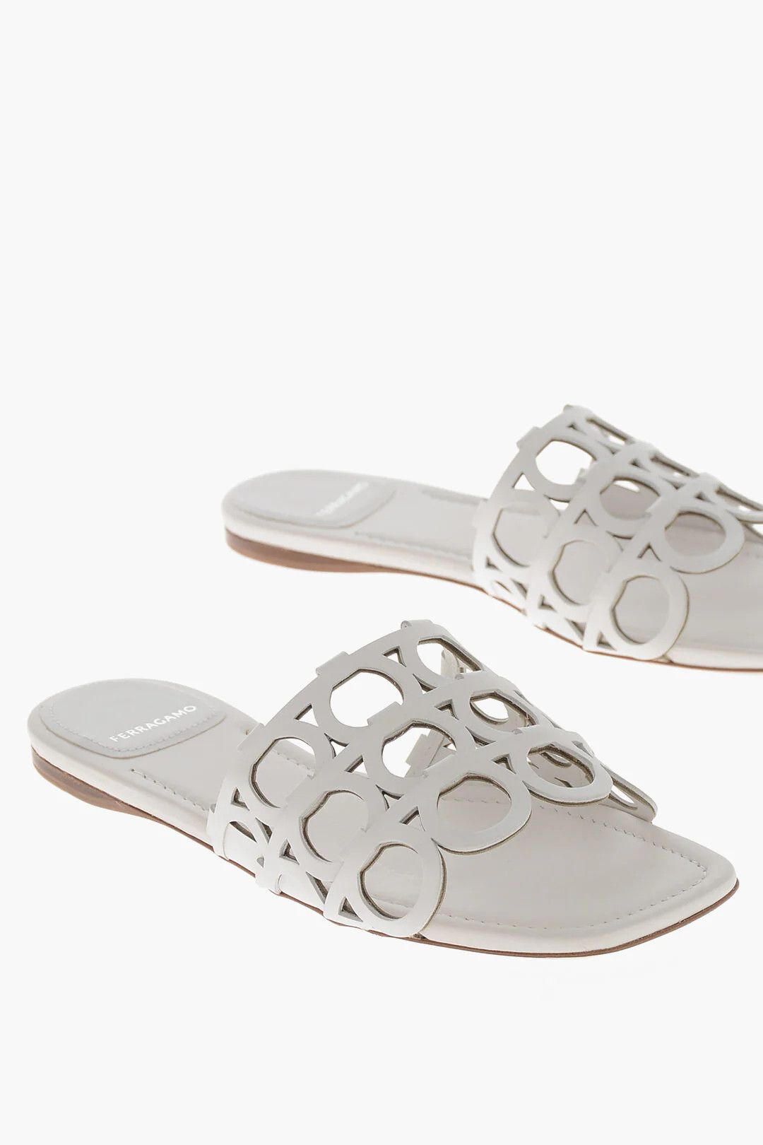 Salvatore Ferragamo og1mm0426 Perforated Leather Slides in White Size US 10 / IT 40 - 3 Thumbnail
