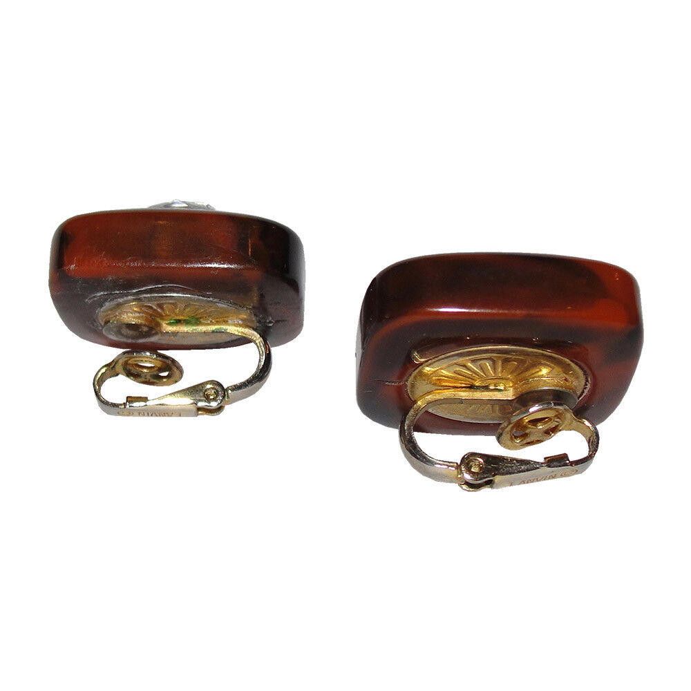 Lanvin Lanvin Brown Swirl Bakelite Headlight Rhinestone Earrings Size ONE SIZE - 4 Thumbnail