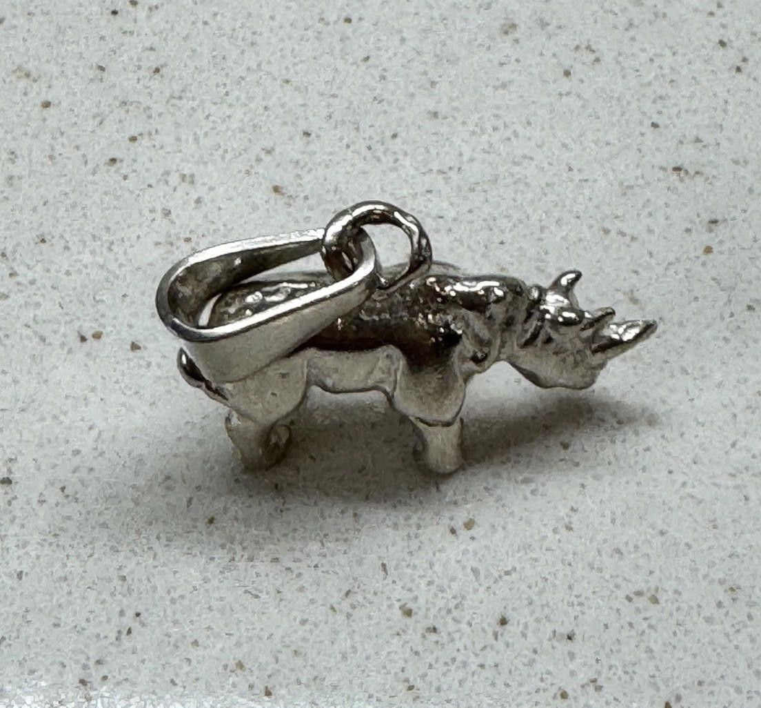 Designer .925 Sterling Silver 3-D RHINOCEROS CHARM Rhino Africa .925 Size ONE SIZE - 3 Thumbnail