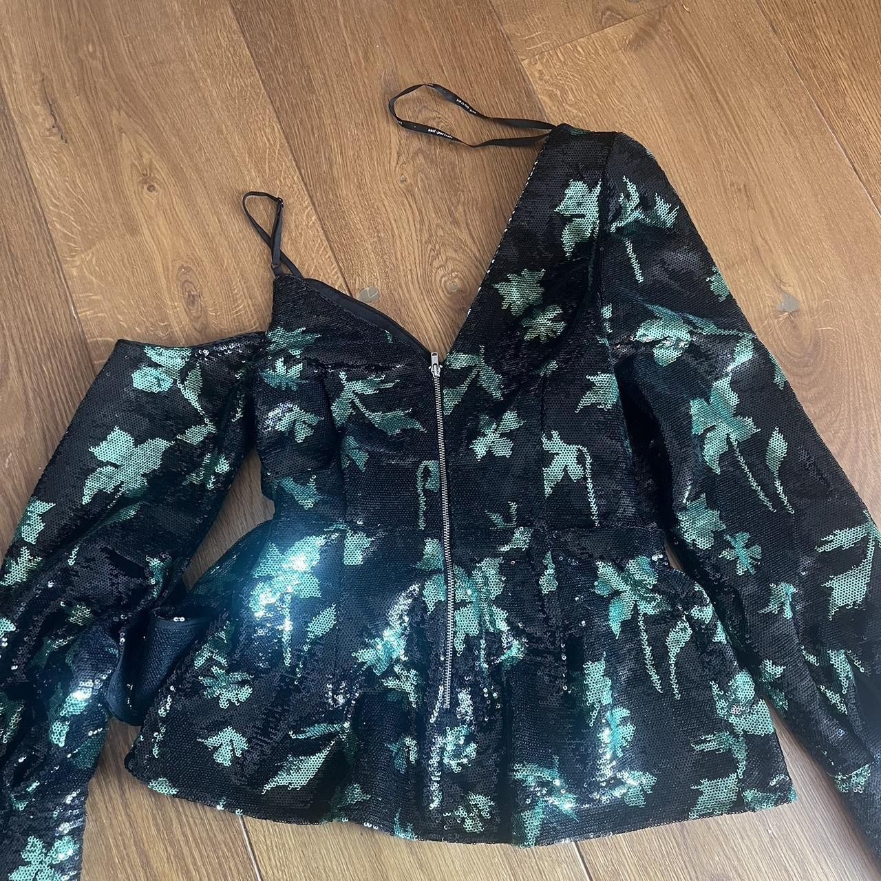 Self-Portrait Self-Portrait Black Leaf Sequin Wrap Top Size XS / US 0-2 / IT 36-38 - 5 Thumbnail