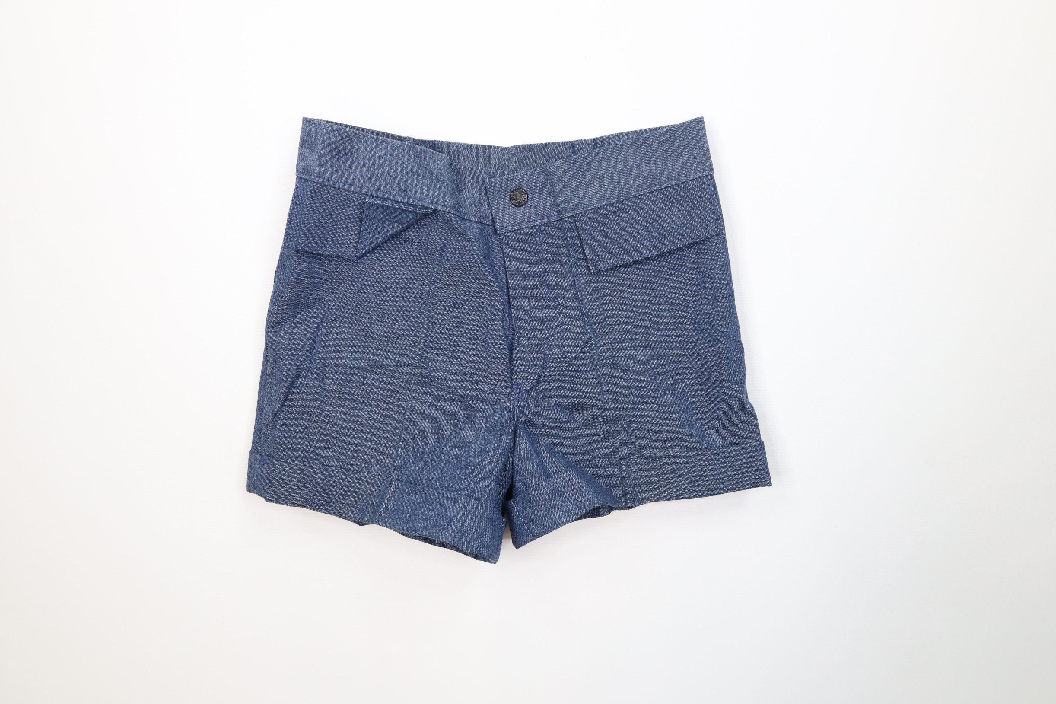 Vintage Vintage 70s Streetwear Chambray Cuffed Denim Shorts Blue USA Size 28" / US 6 / IT 42 - 1 Thumbnail